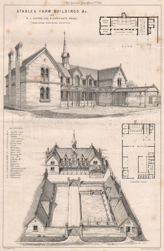 Stables farm buildings. RJ Ashton, Bishop-Gate House; Rawlinson Parkinson 1870